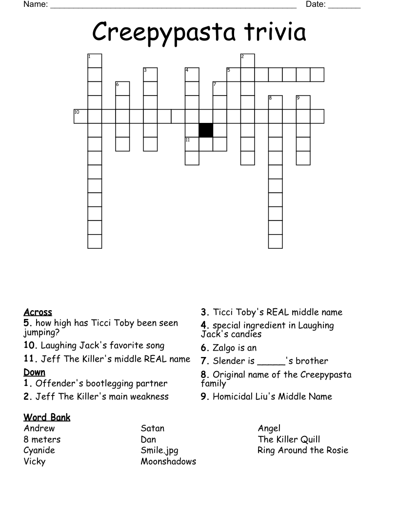 Creepypasta trivia Crossword