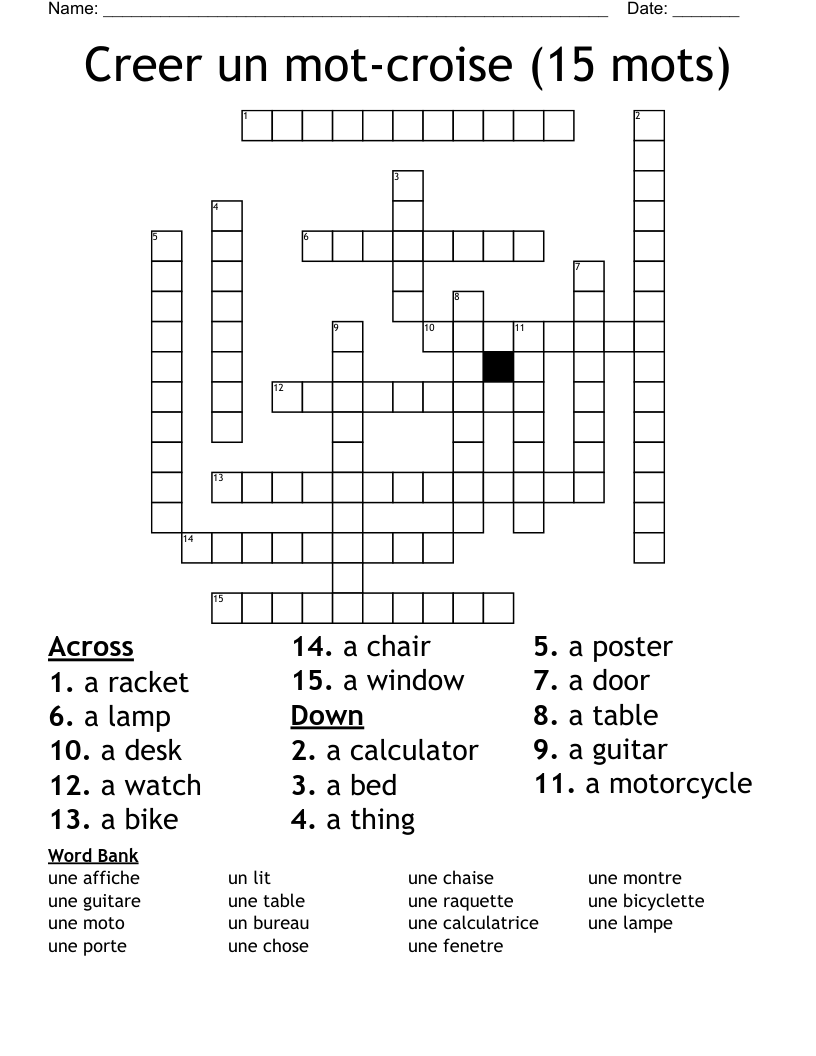 Creer un mot-croise (15 mots) Crossword