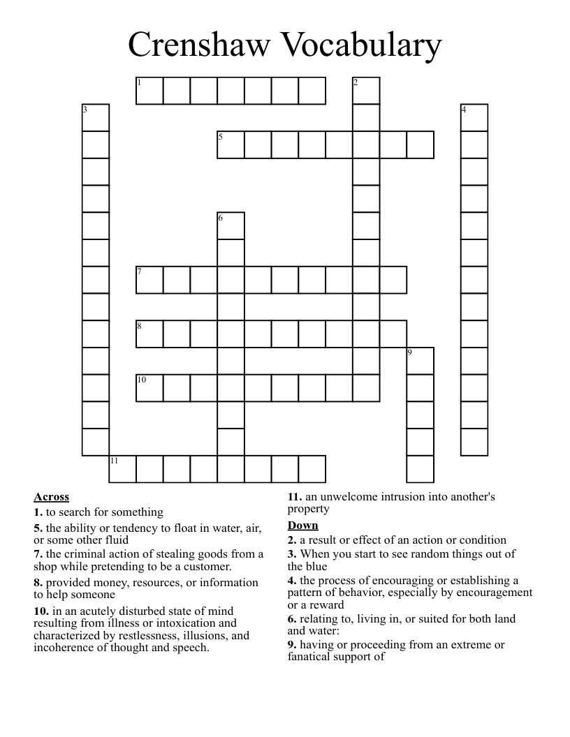 Crenshaw Vocabulary Crossword