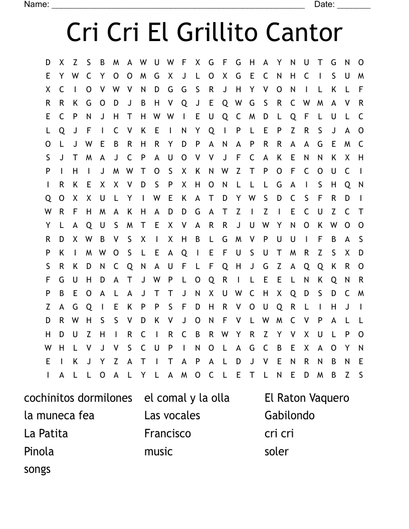 Cri Cri El Grillito Cantor Word Search