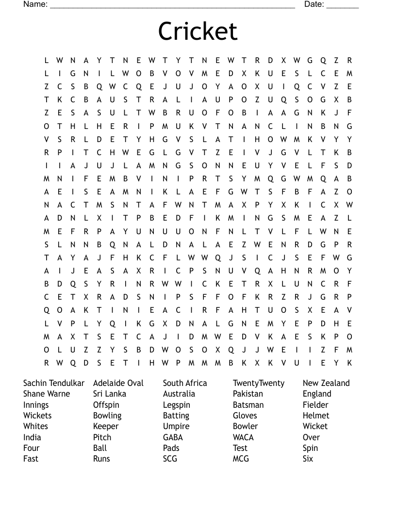 Cricket Word Search