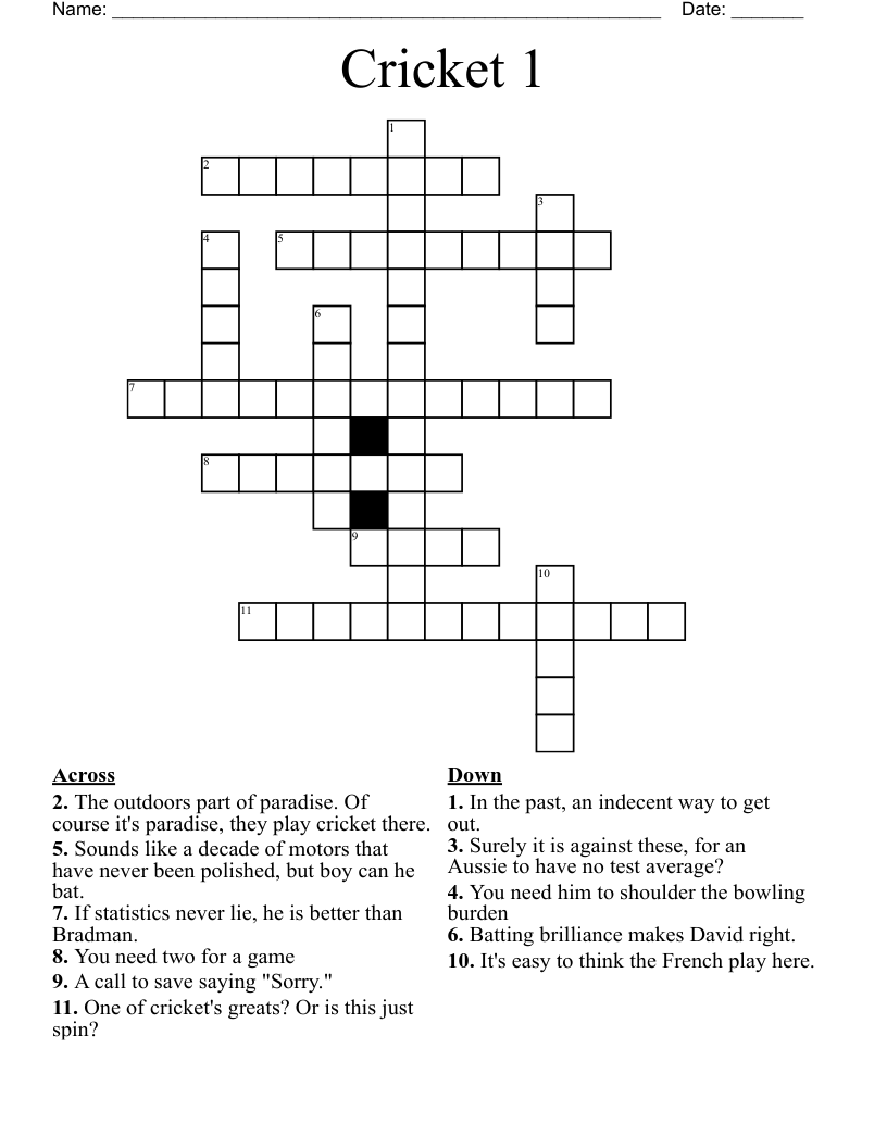 Cricket 1 Crossword