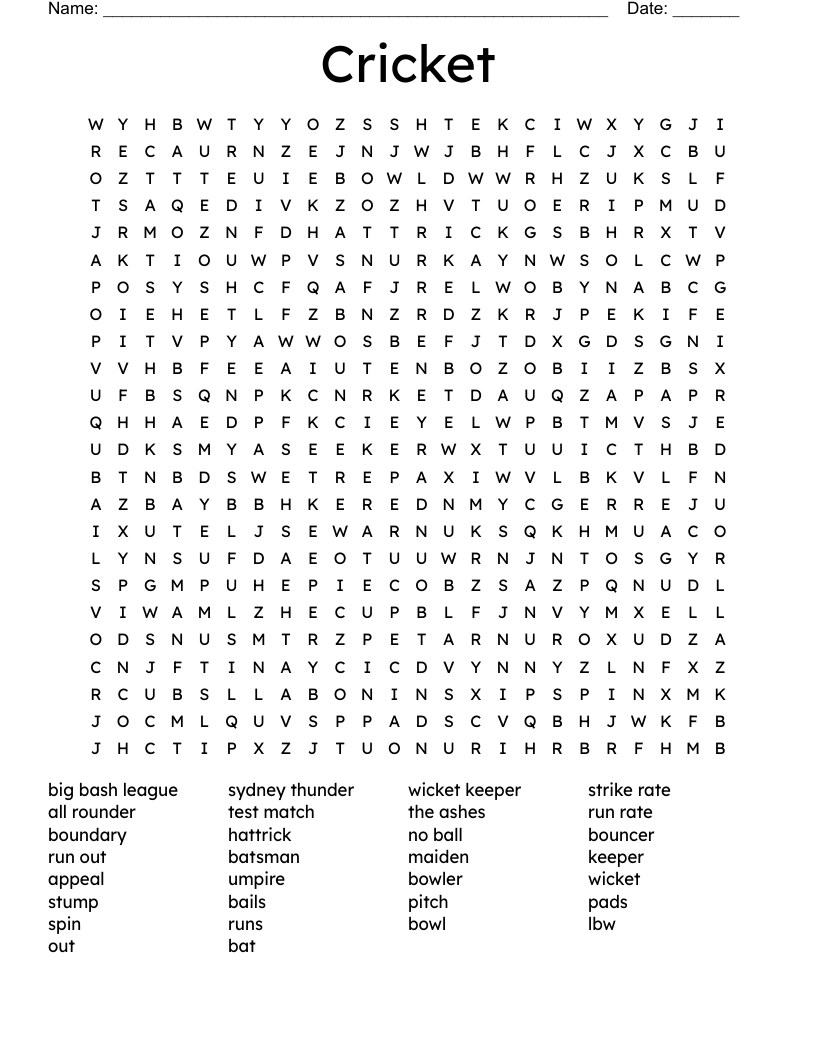 Cricket Word Search