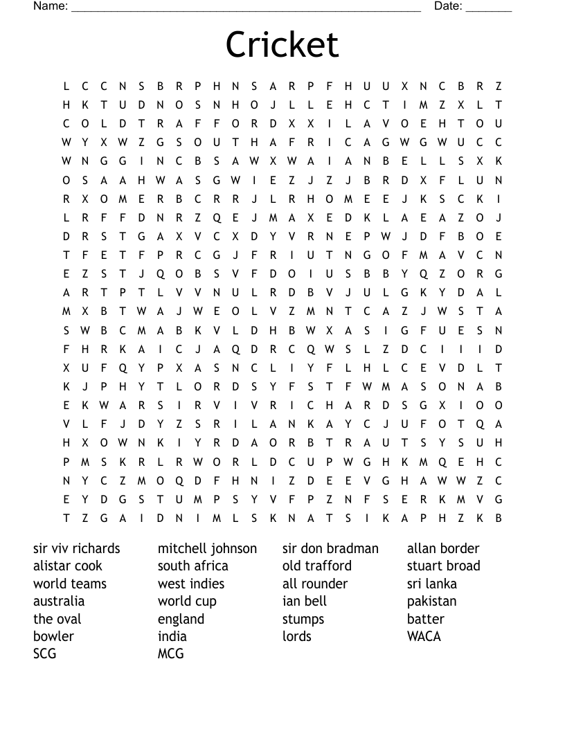 Cricket Word Search
