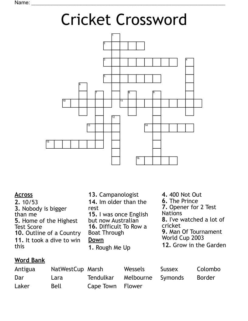 Cricket Crossword