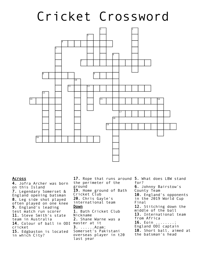 Cricket Crossword