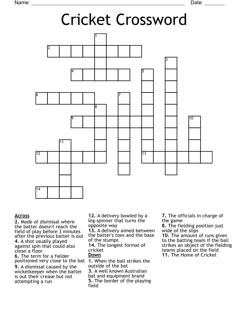 Cricket Crossword