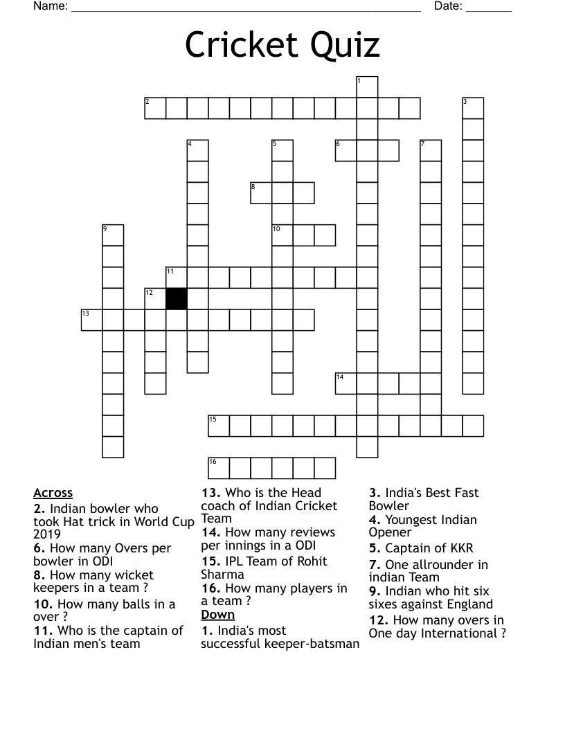 Cricket Quiz Crossword