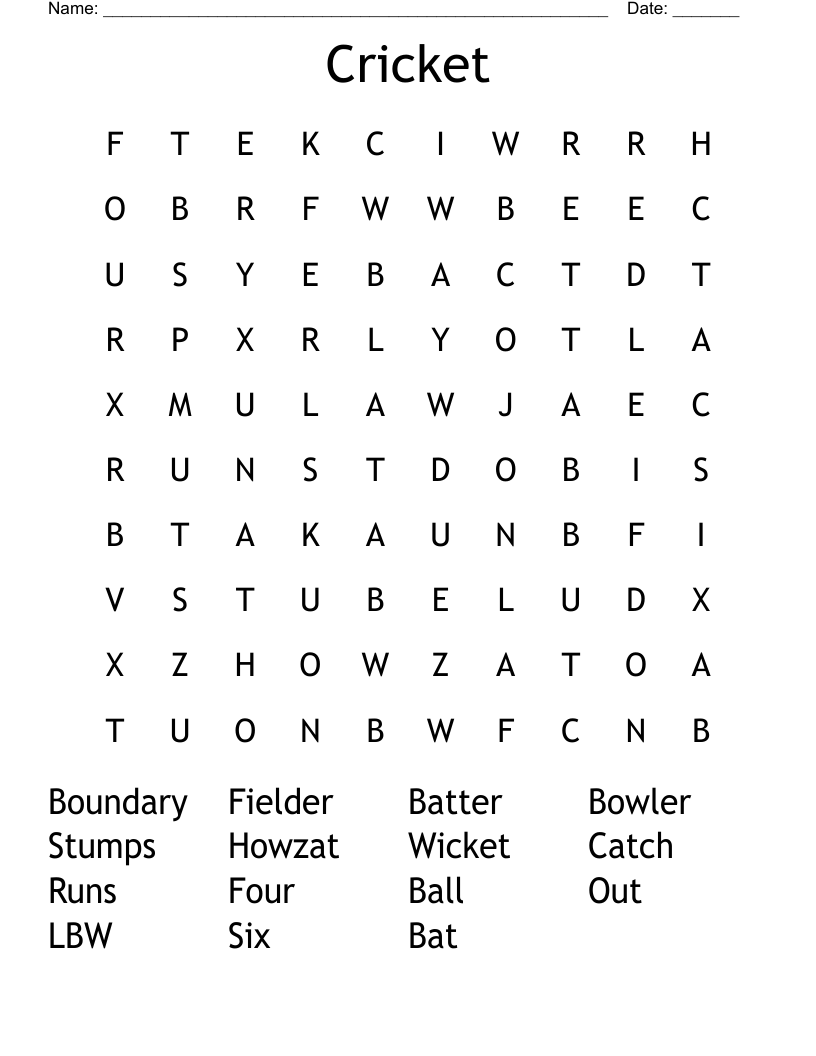 Cricket  Word Search