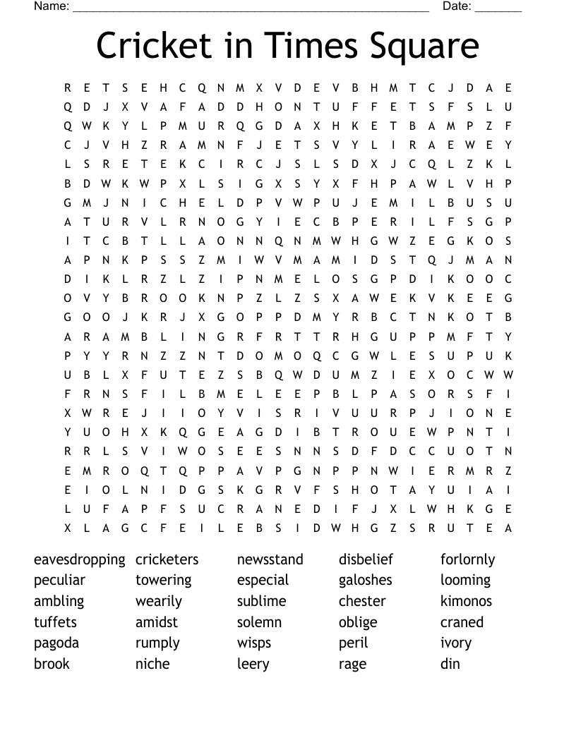 Cricket in Times Square Word Search