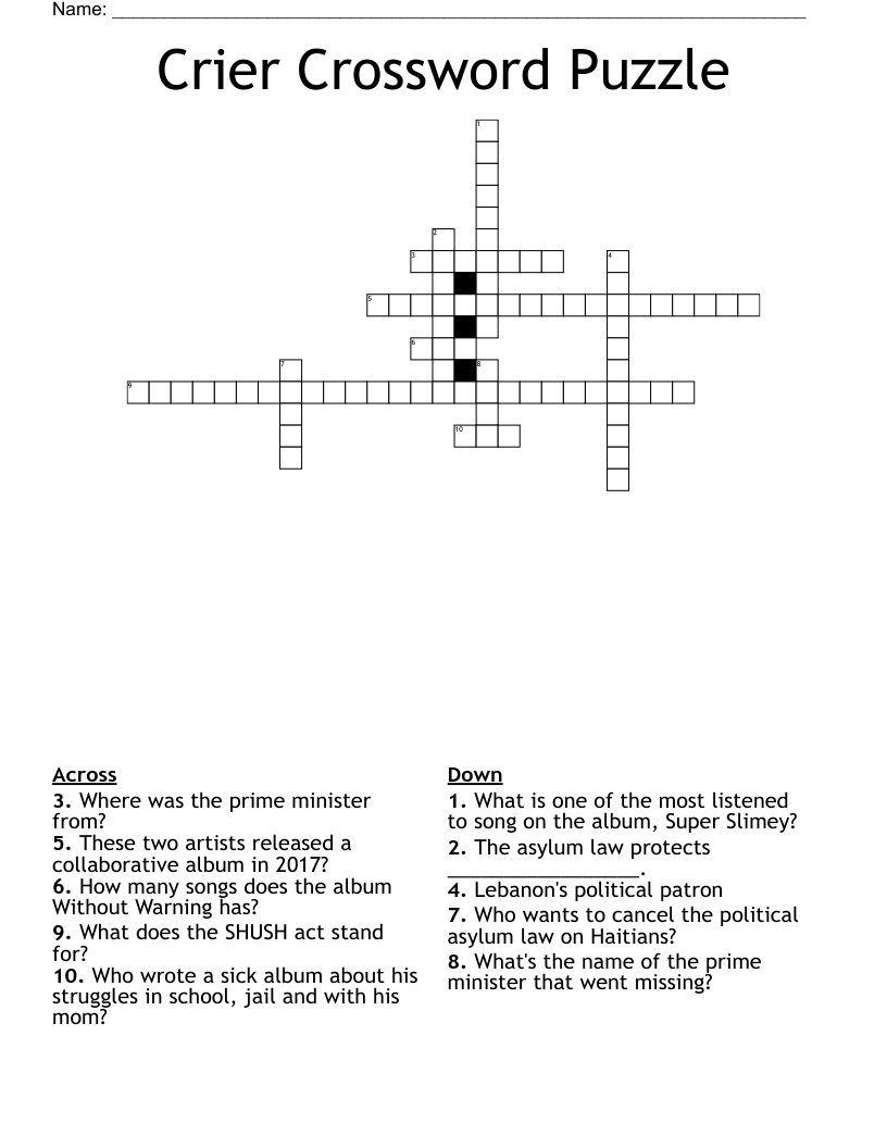Crier Crossword Puzzle