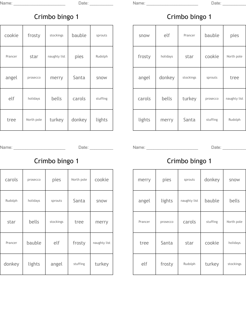 Crimbo bingo 1