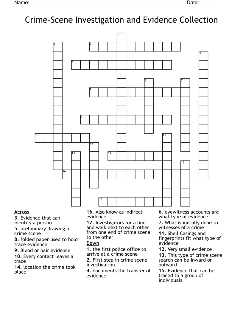 Crime-Scene Investigation and Evidence Collection Crossword
