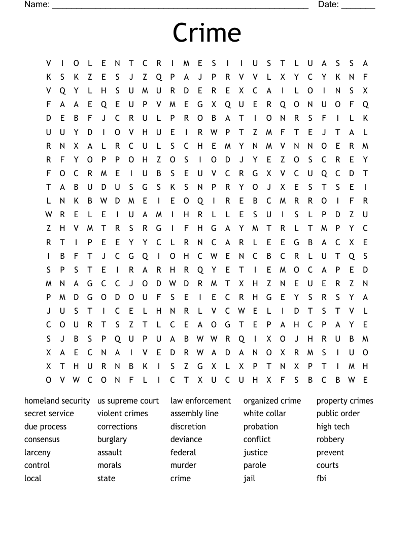 Crime Word Search