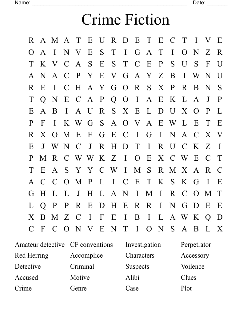 Crime Fiction Word Search