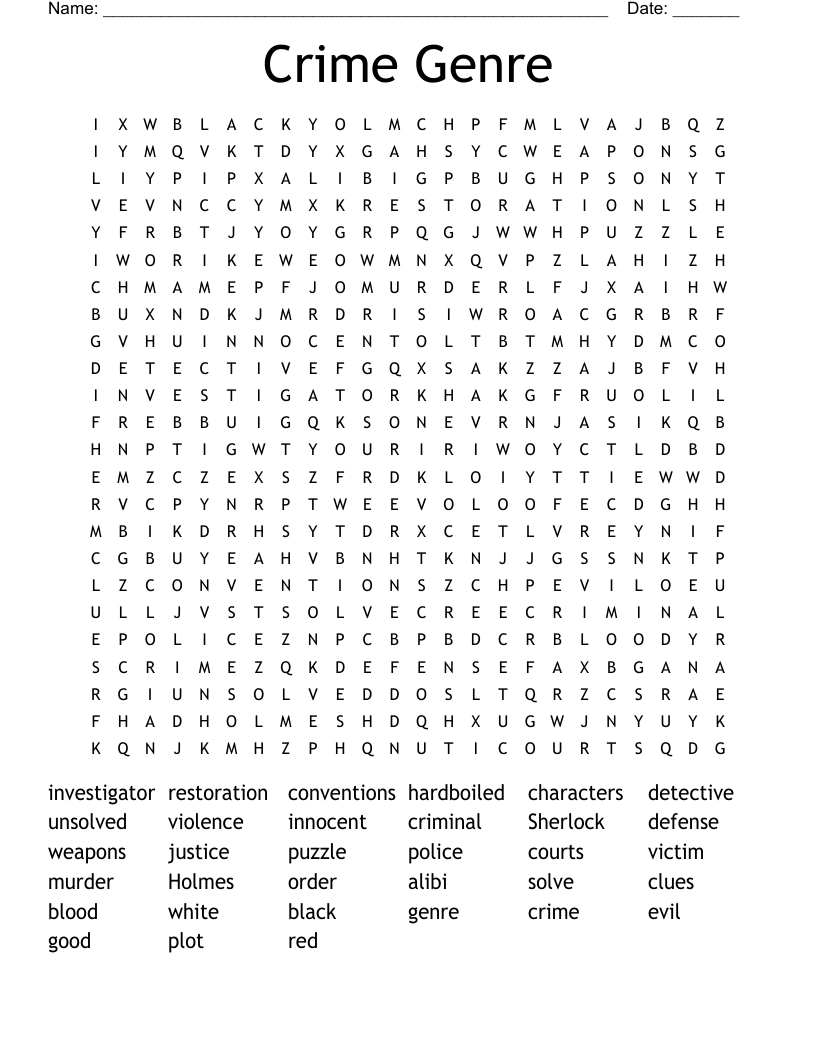 Crime Genre Word Search
