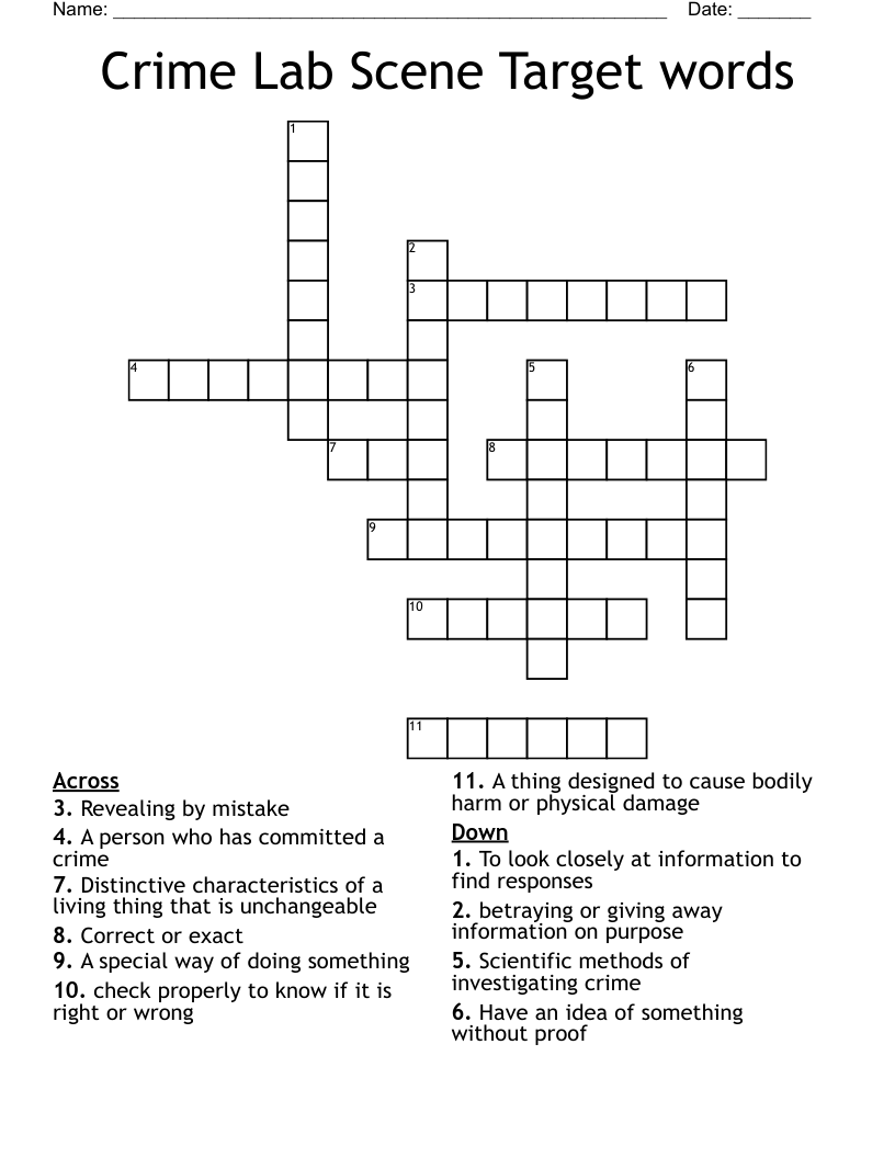 Crime Lab Scene Target  words Crossword