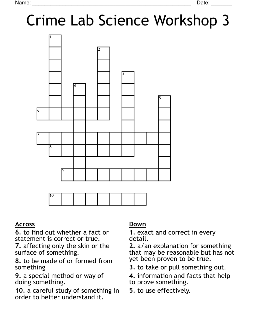 Crime Lab Science Workshop 3 Crossword