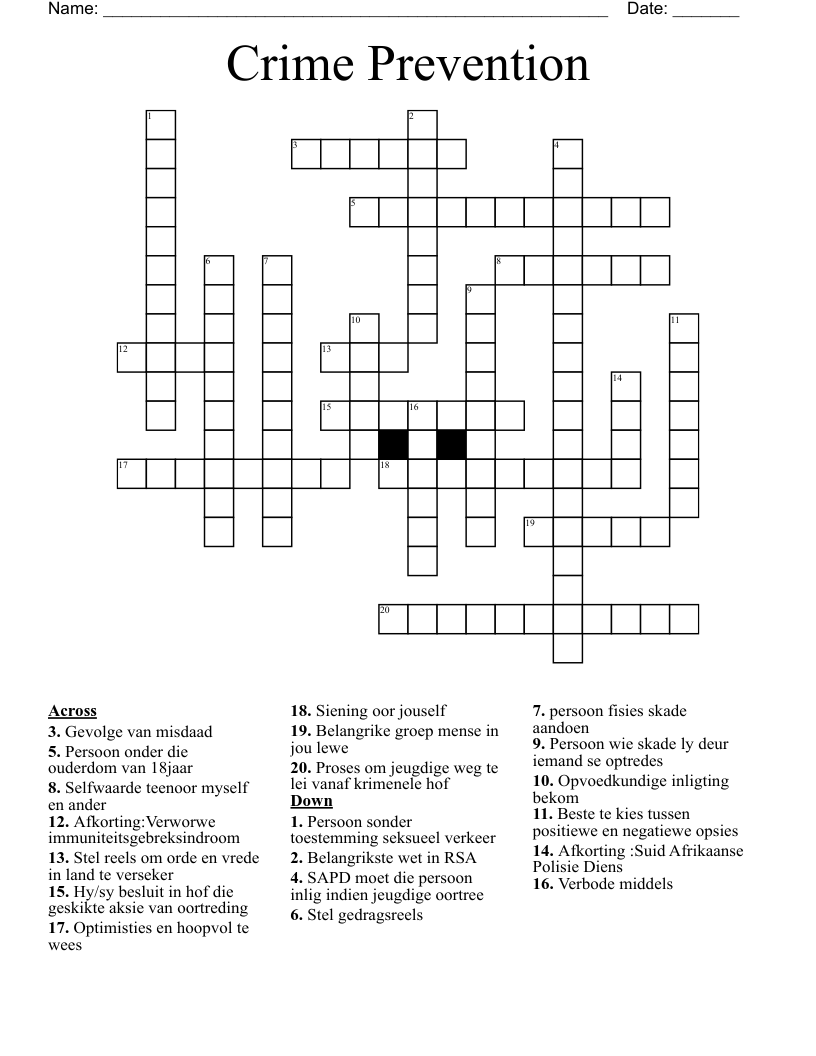 Crime Prevention   Crossword
