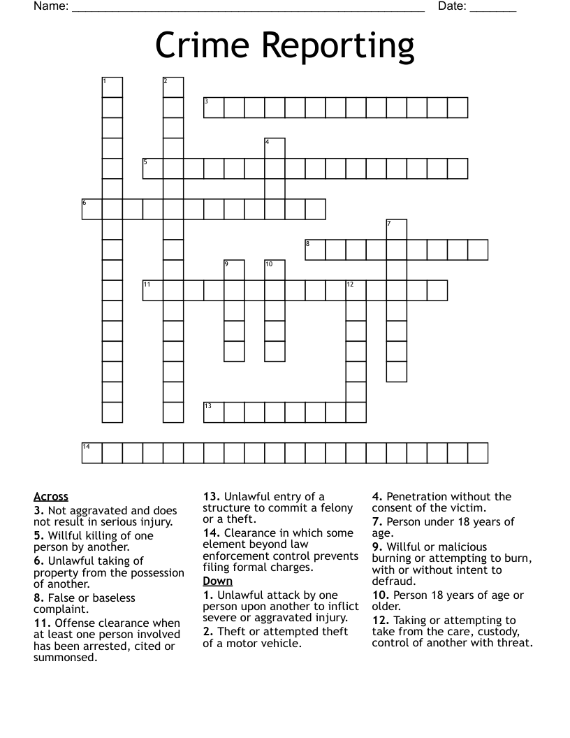 Crime Reporting Crossword