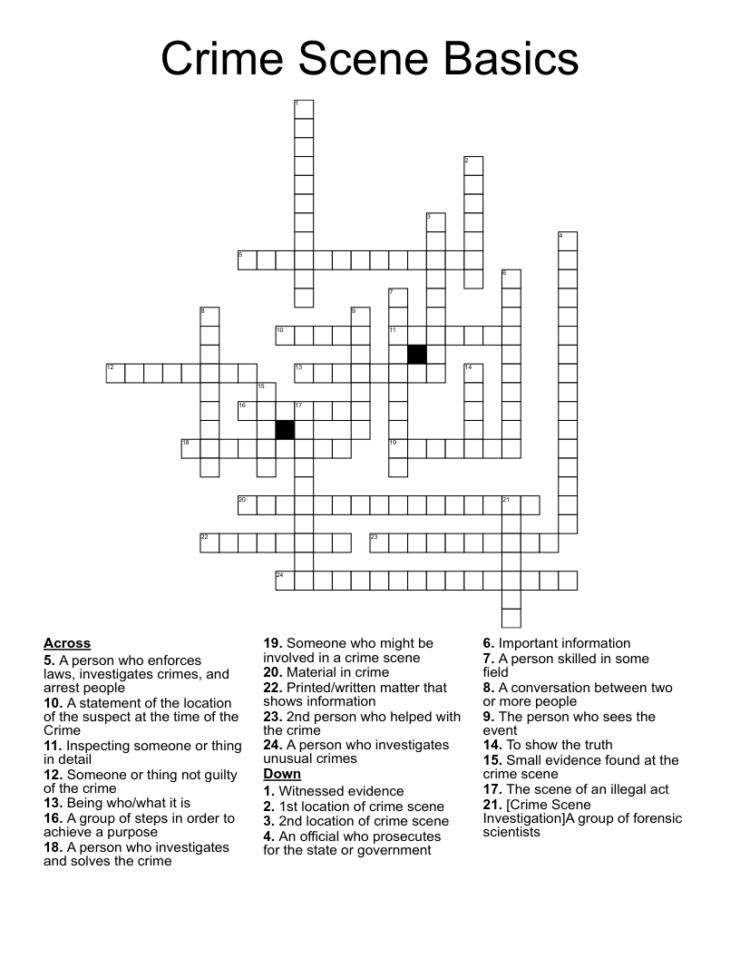 Crime Scene Basics Crossword