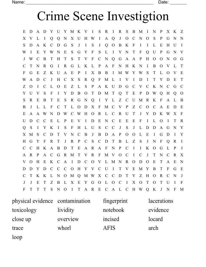 Crime Scene Investigtion Word Search