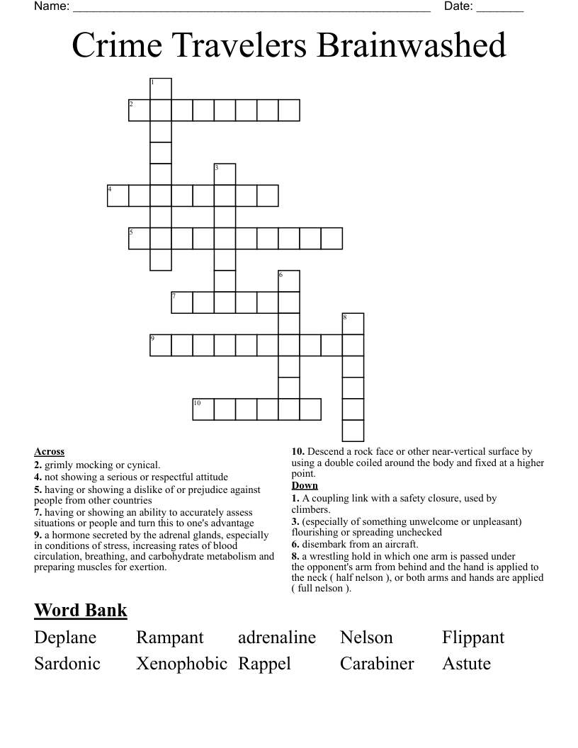 Crime Travelers Brainwashed Crossword