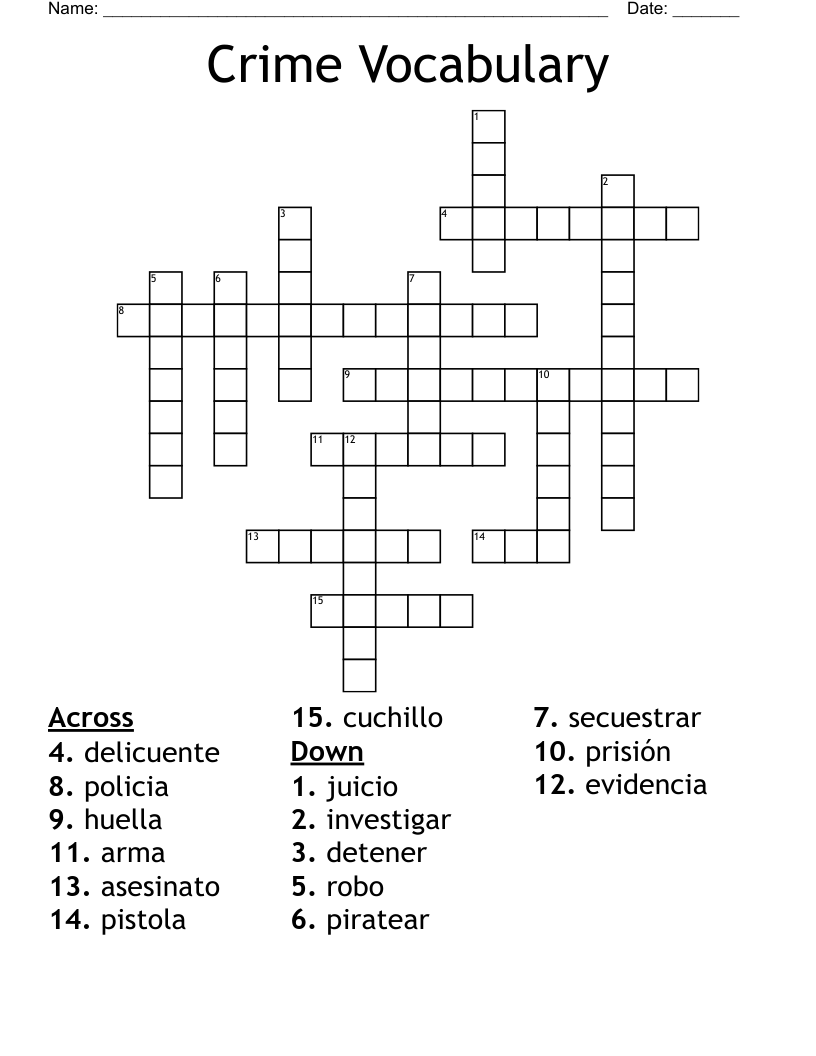Crime Vocabulary Crossword