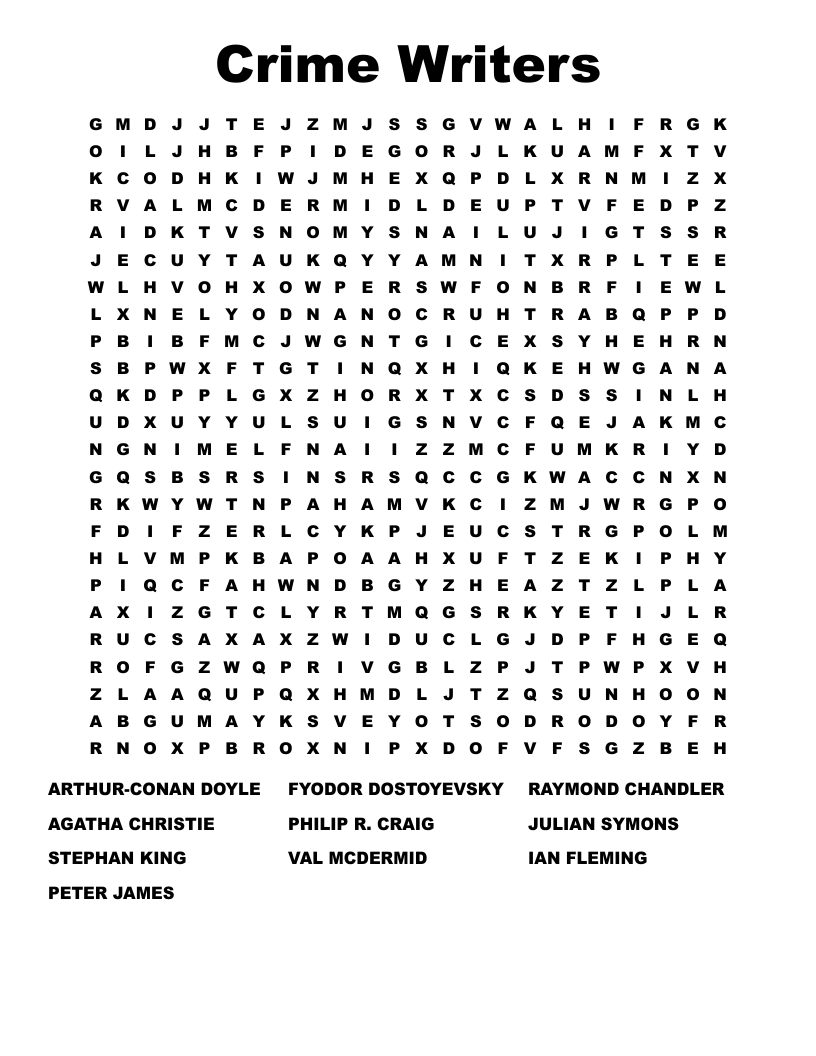Crime Writers Word Search