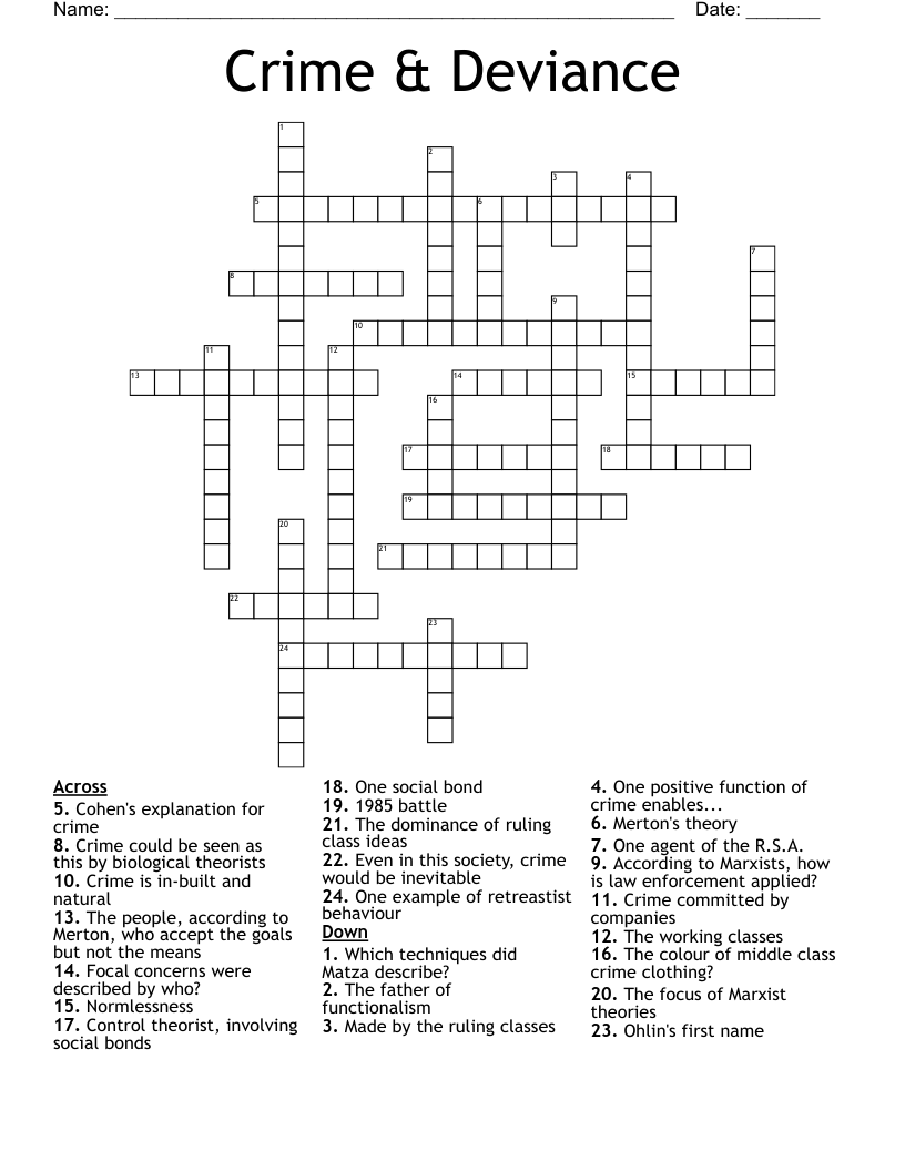Crime & Deviance Crossword