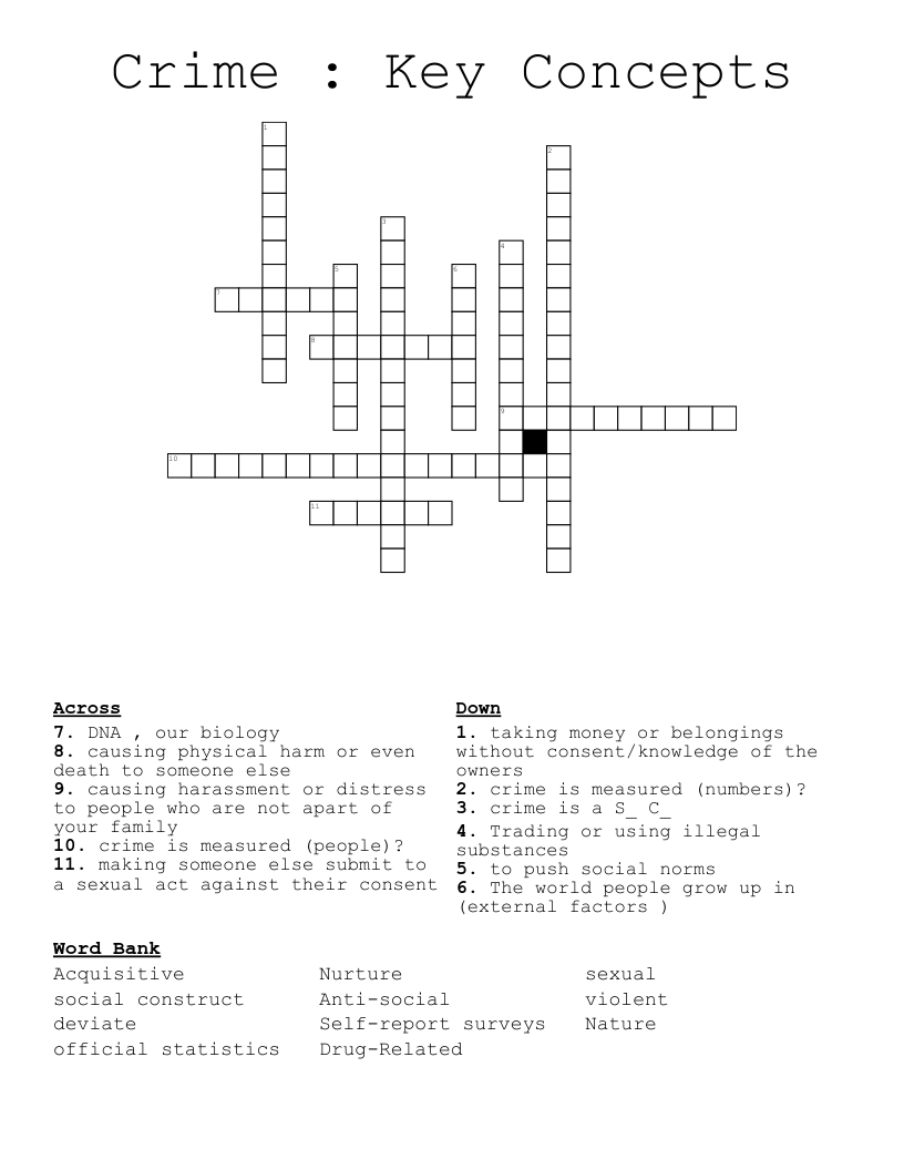 Crime : Key Concepts  Crossword
