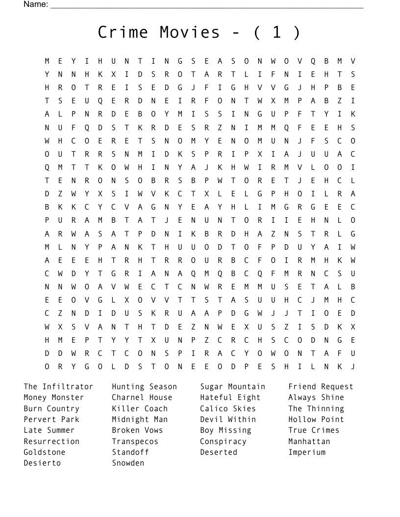 Crime    Movies    -    (  1  ) Word Search