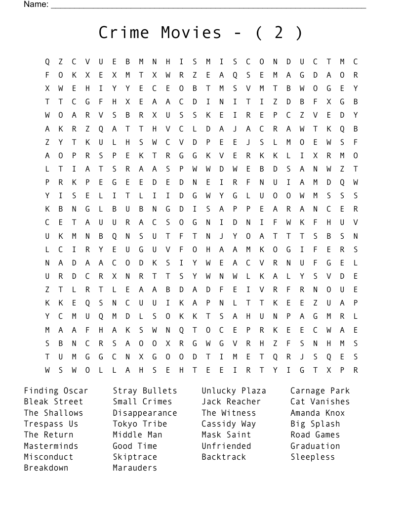 Crime    Movies    -    (  2  ) Word Search