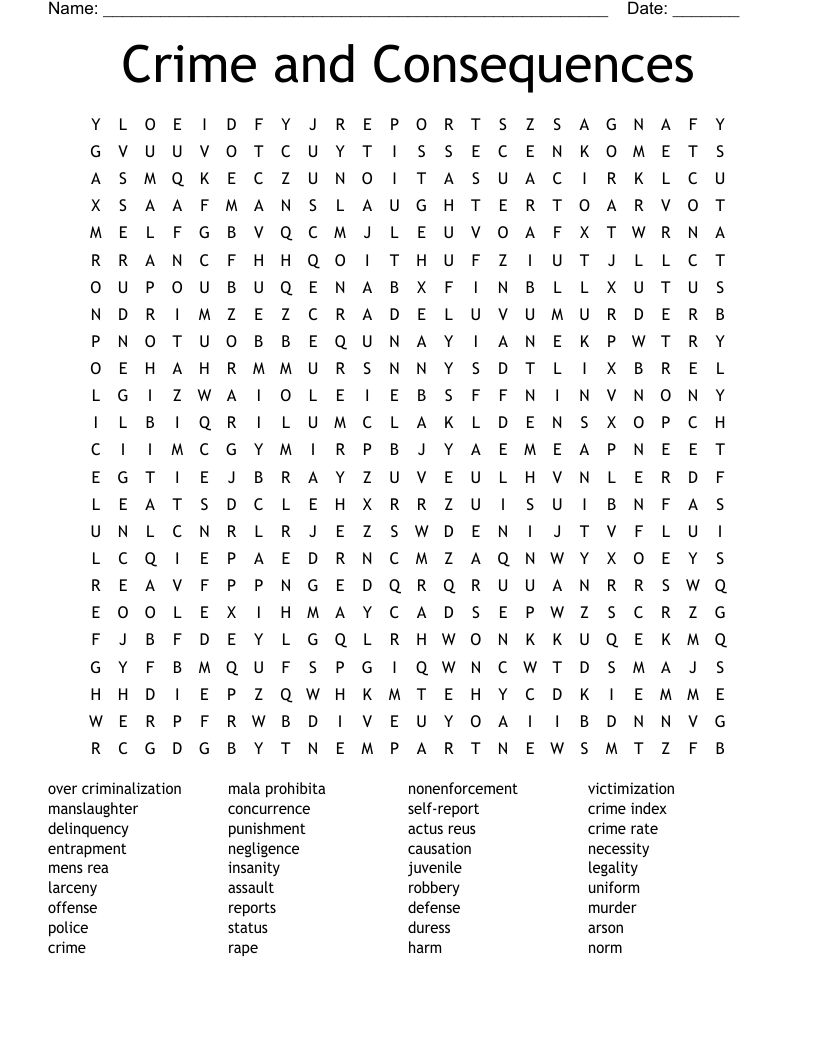 Crime and Consequences Word Search