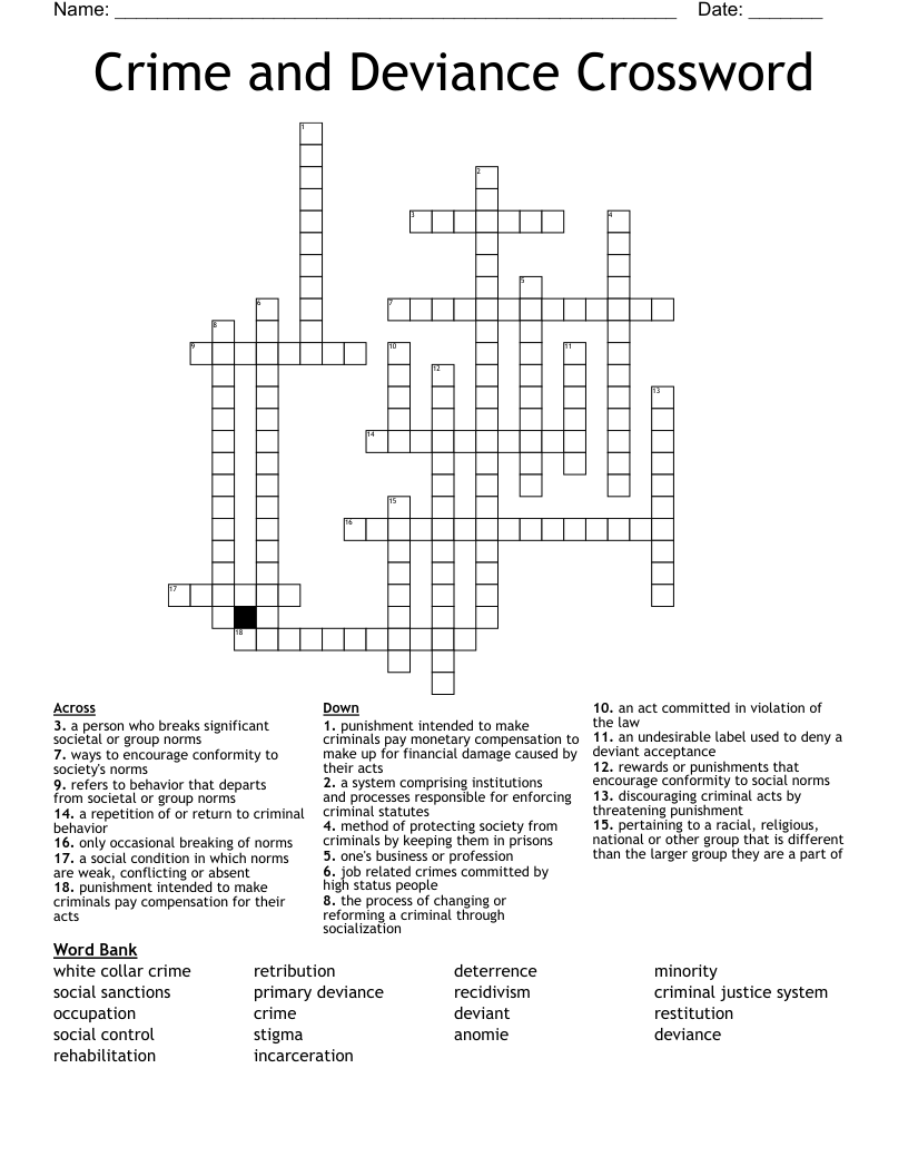 Crime and Deviance Crossword