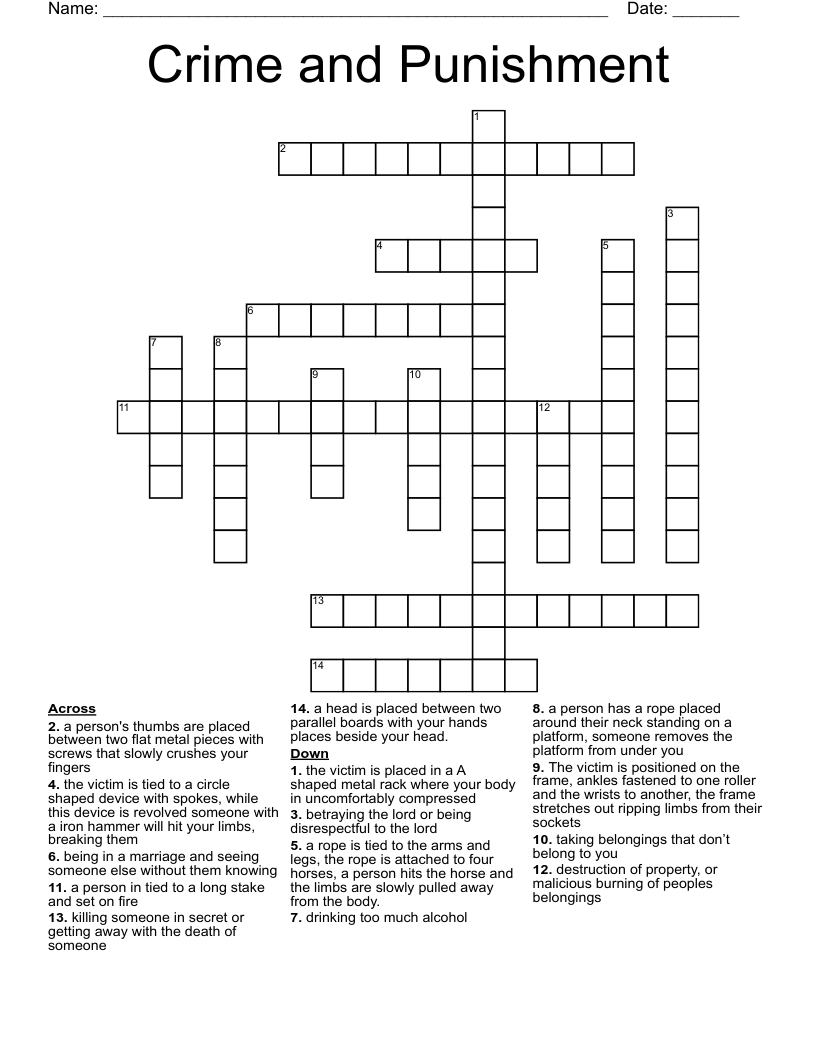 Crime and Punishment Crossword
