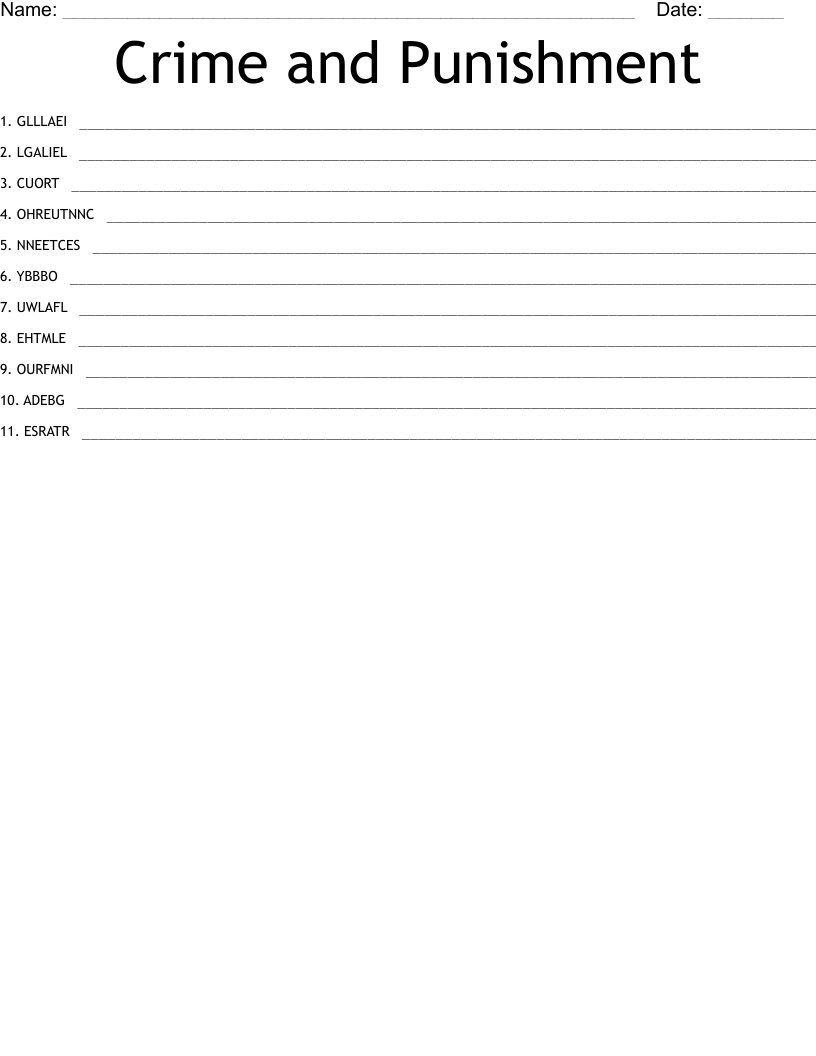 Crime and Punishment Word Scramble