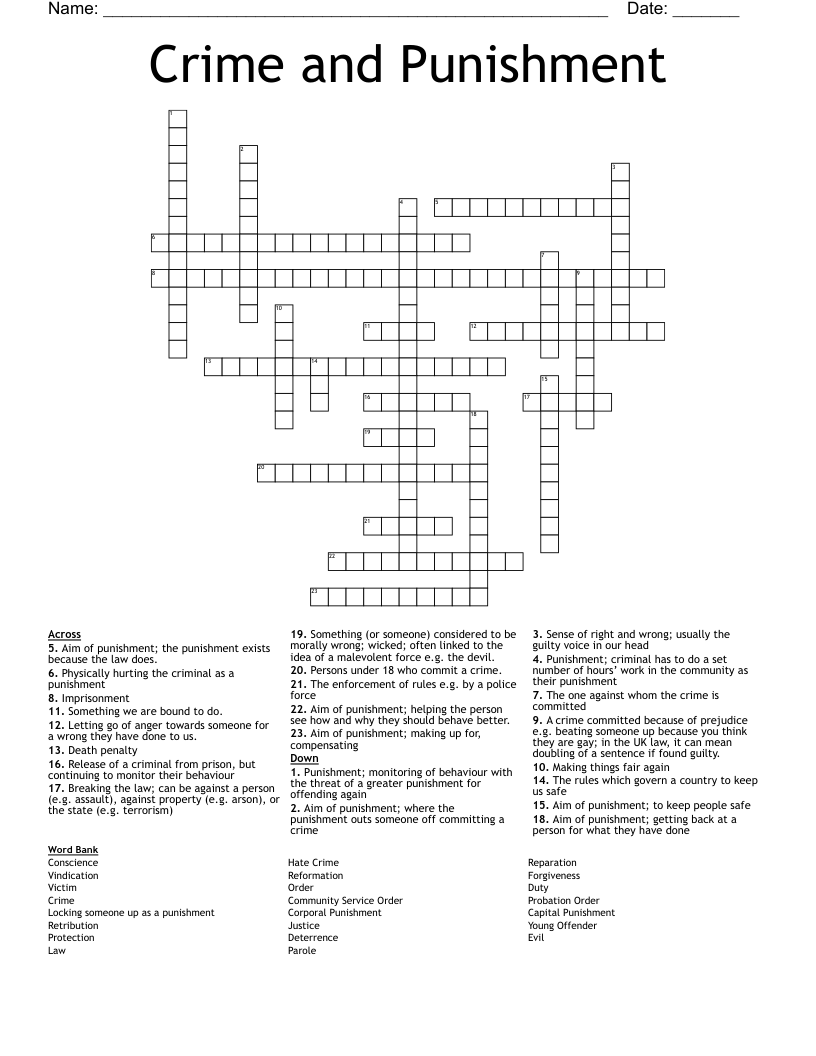 Crime and Punishment Crossword