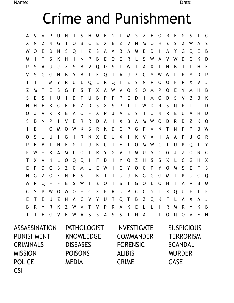 Crime and Punishment Word Search