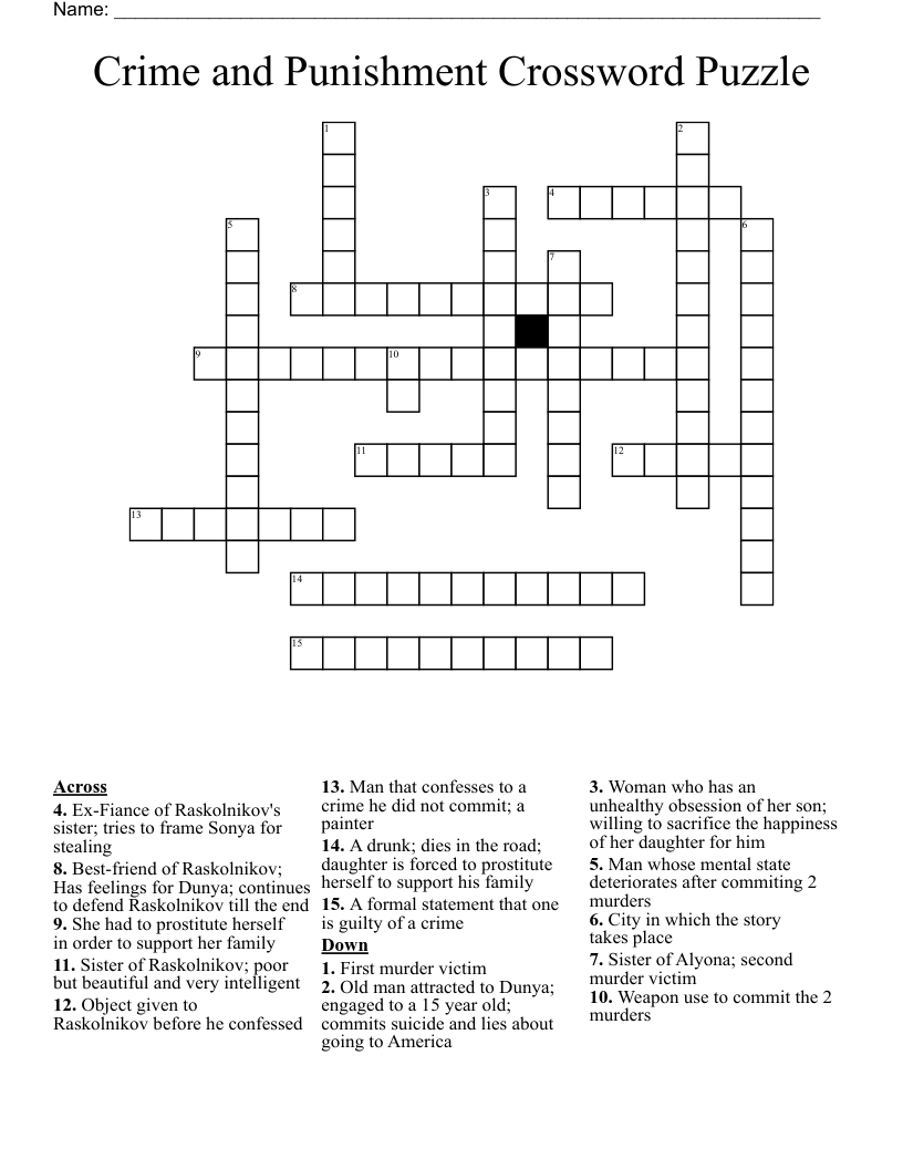 Crime and Punishment Crossword Puzzle