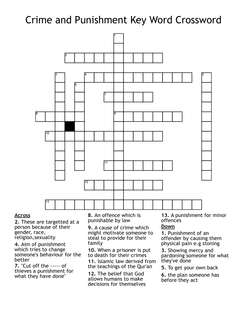 Crime and Punishment Key Word Crossword