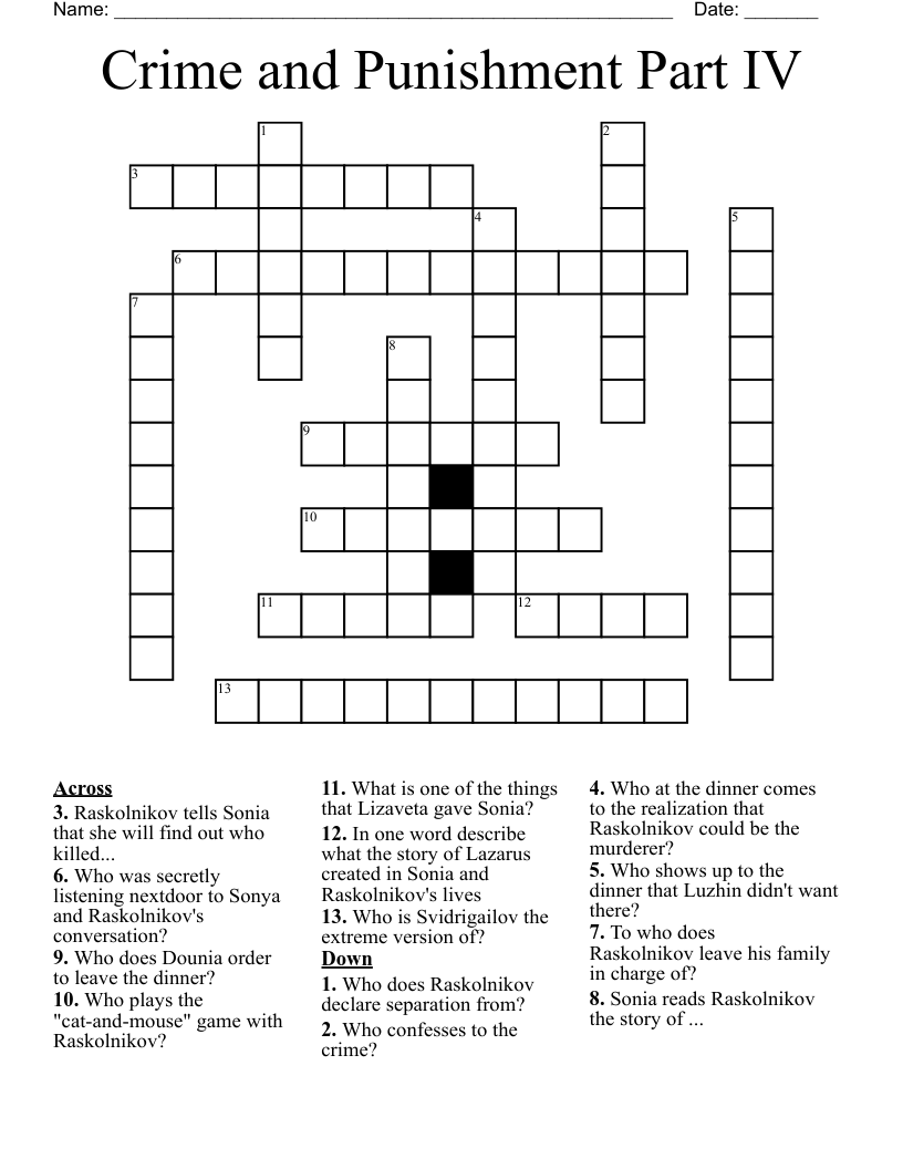 Crime and Punishment Part IV Crossword