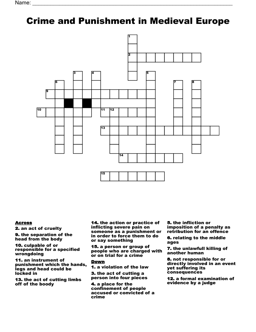 Crime and Punishment in Medieval Europe Crossword