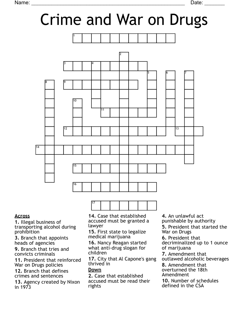 Crime and War on Drugs Crossword