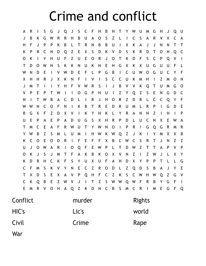 Crime and conflict Word Search