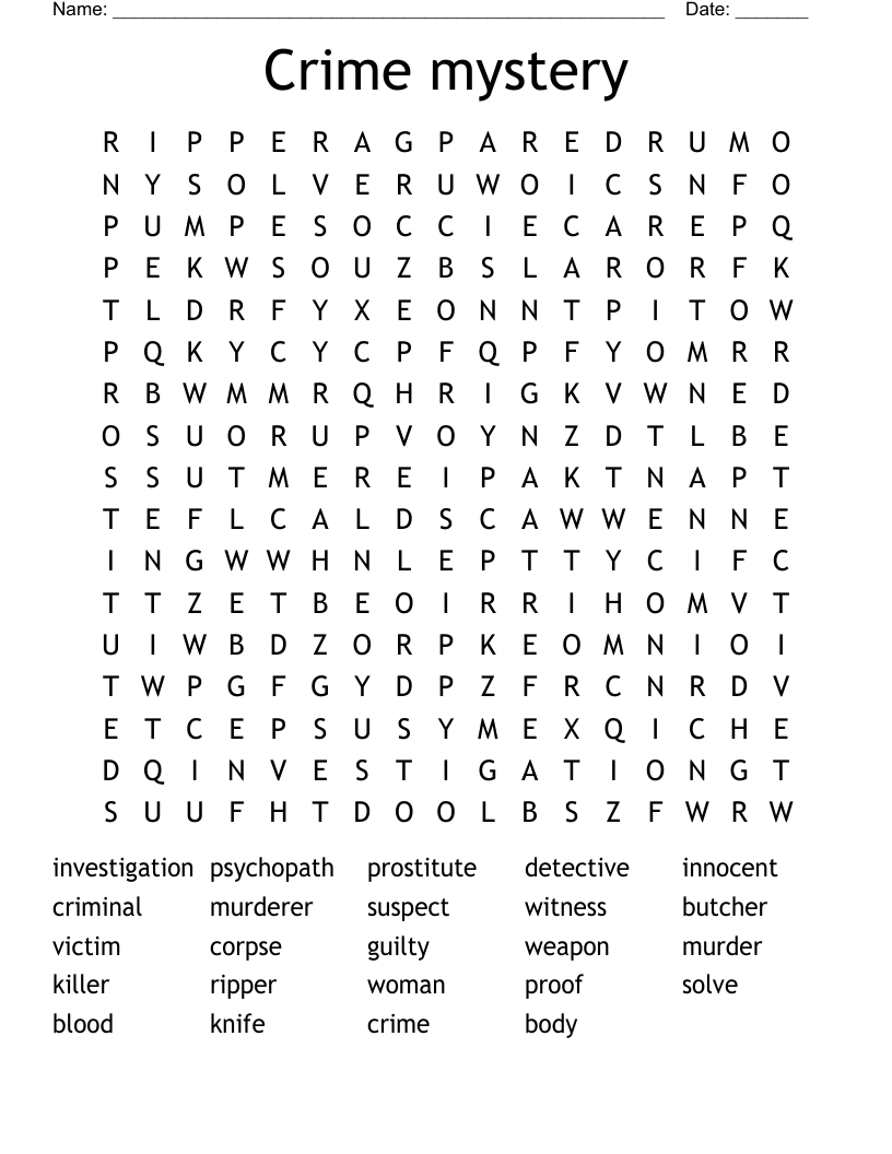 Crime mystery  Word Search