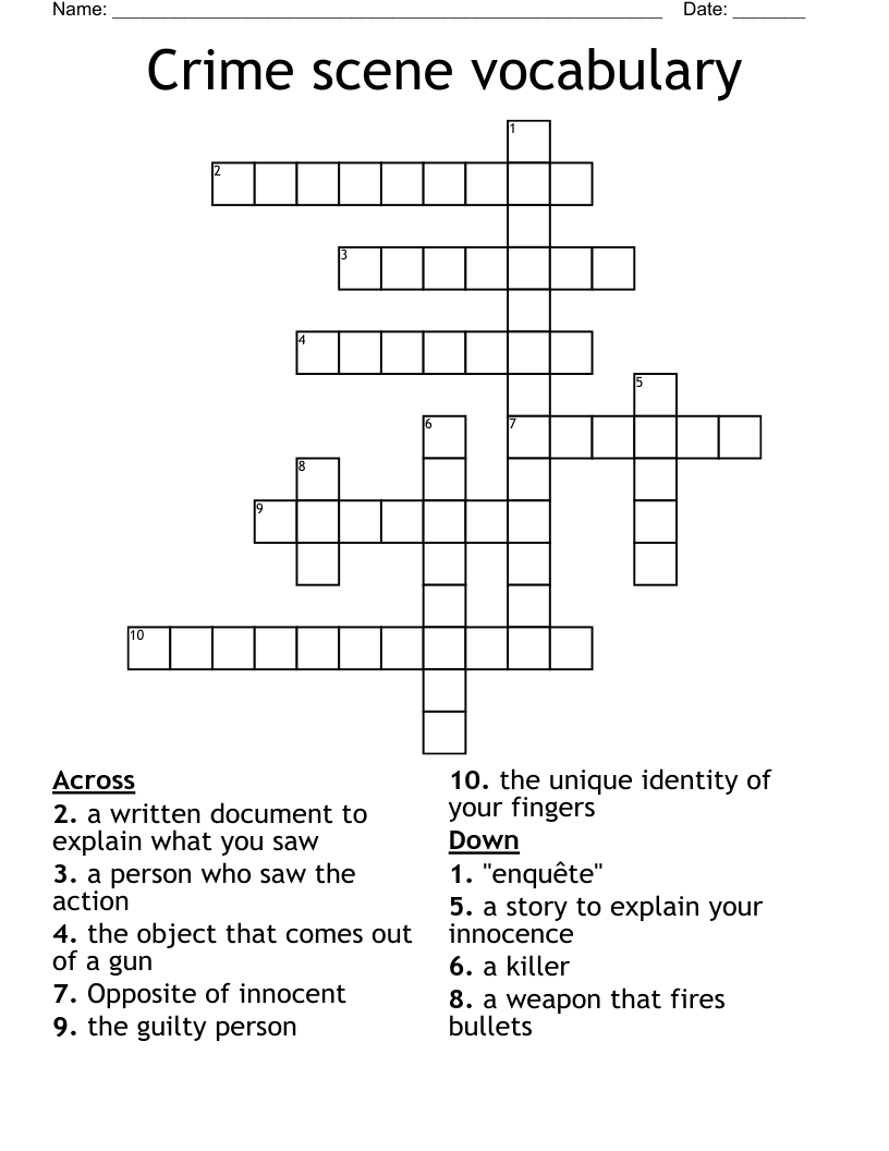 Crime scene vocabulary Crossword
