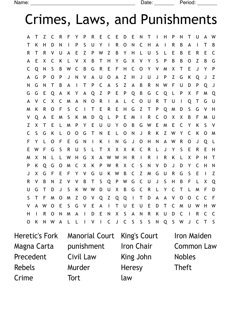 Crimes, Laws, and Punishments Word Search