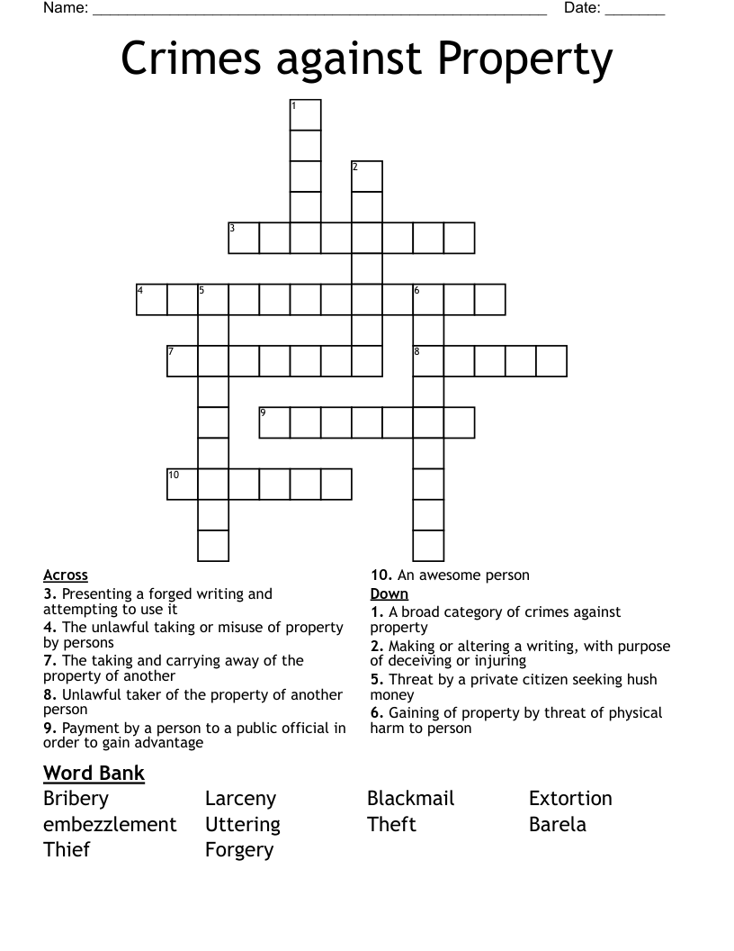 Crimes against Property Crossword