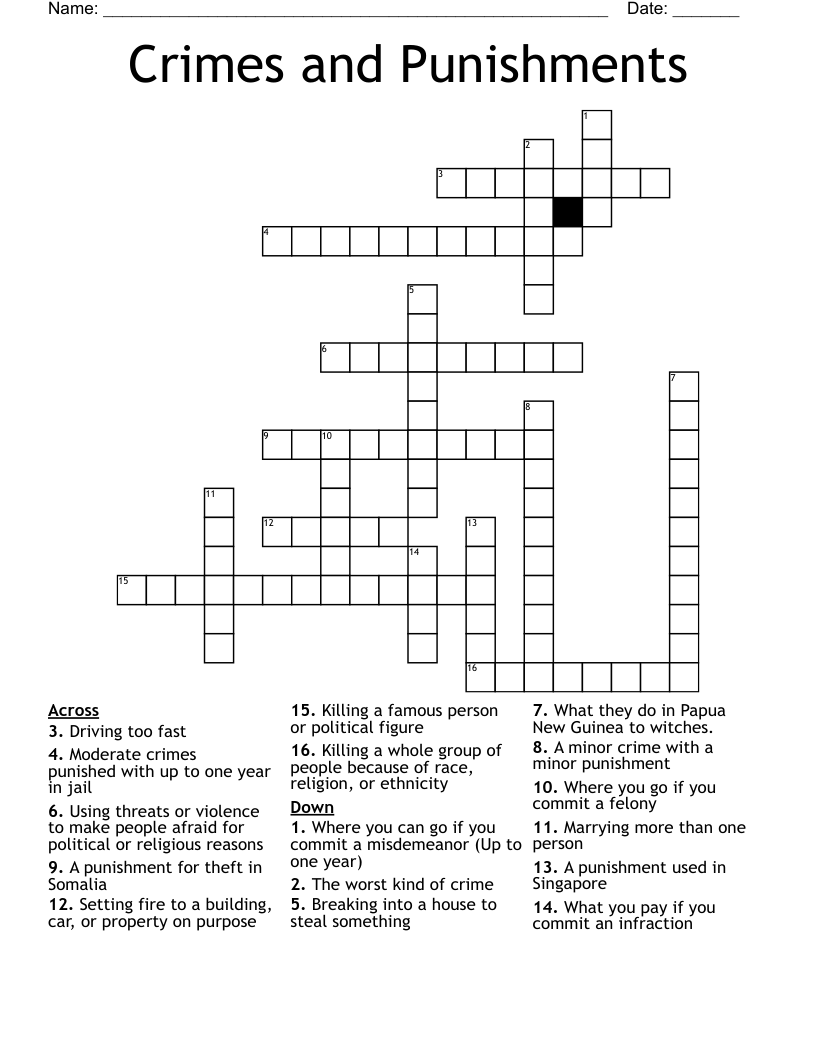 Crimes and Punishments Crossword